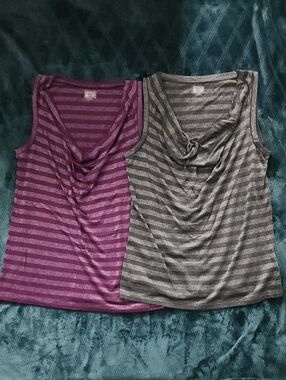 Converse Striped Cowl Neck Tank Tops - Purple & Gray